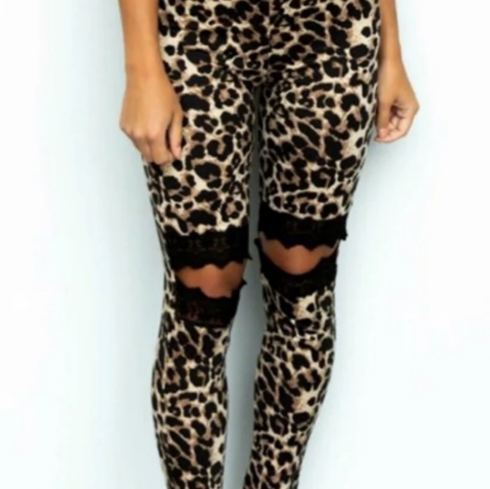 Hayden Lace cut out Cheetah print leggings